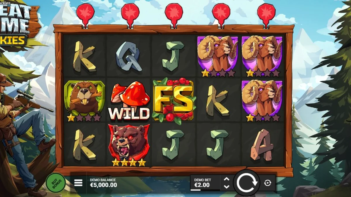 Great Game Rockies slot machine interface na may temang kabundukan at wildlife