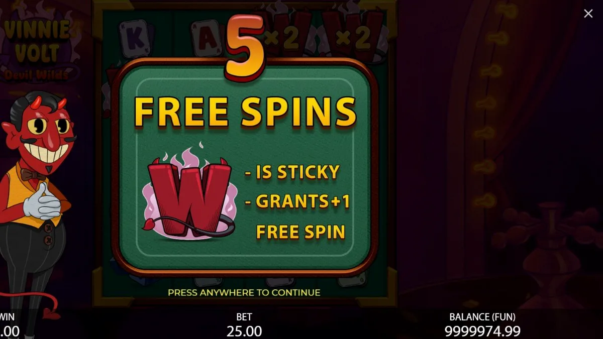 Vinnie Volt: Devil Wilds slot interface na may cartoon devil host